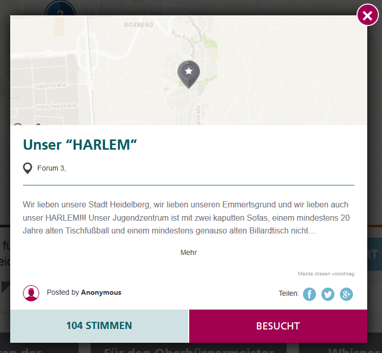 Beschreibung des Aufrufs für das Jugendzentrum Harlem