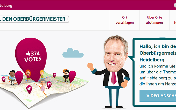 Bildschirmfoto der Startseite der Website Hol den Oberbürgermeister